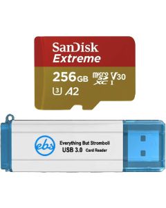 SanDisk 256GB Micro SDXC Memory Card Extreme Works with GoPro Hero 8 Black, GoPro Max 360 Action Camera U3 V30 4K Class 10 (SDSQXA1-256G-GN6MN) Bundle with 1 Everything But Stromboli 3.0 Card Reader