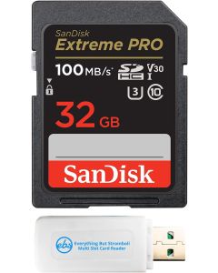 SanDisk 32GB SDHC SD Extreme Pro Memory Card Works with Canon EOS R, RP, M, M10 Mirrorless Camera Class 10 UHS-I (SDSDXXO-032G-GN4IN) Bundle with (1) Everything But Stromboli Multi Slot Card Reader