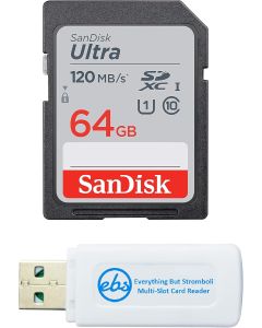 SanDisk 64GB SDXC SD Ultra Memory Card Class 10 Works with Sony Cyber-Shot DSC-W800, W830, W810 Digital Camera (SDSDUN4-064G-GN6IN) Bundle with 1 Everything But Stromboli Multi-Slot Card Reader