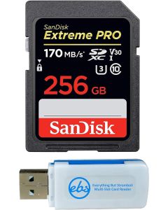 SanDisk 256GB SDXC Extreme Pro Memory Card Works with Panasonic Lumix GH5, GH4, G7, GX85 Mirrorless Camera 4K V30 (SDSDXX-256G-GN4IN) Bundle with (1) Everything But Stromboli Combo Card Reader